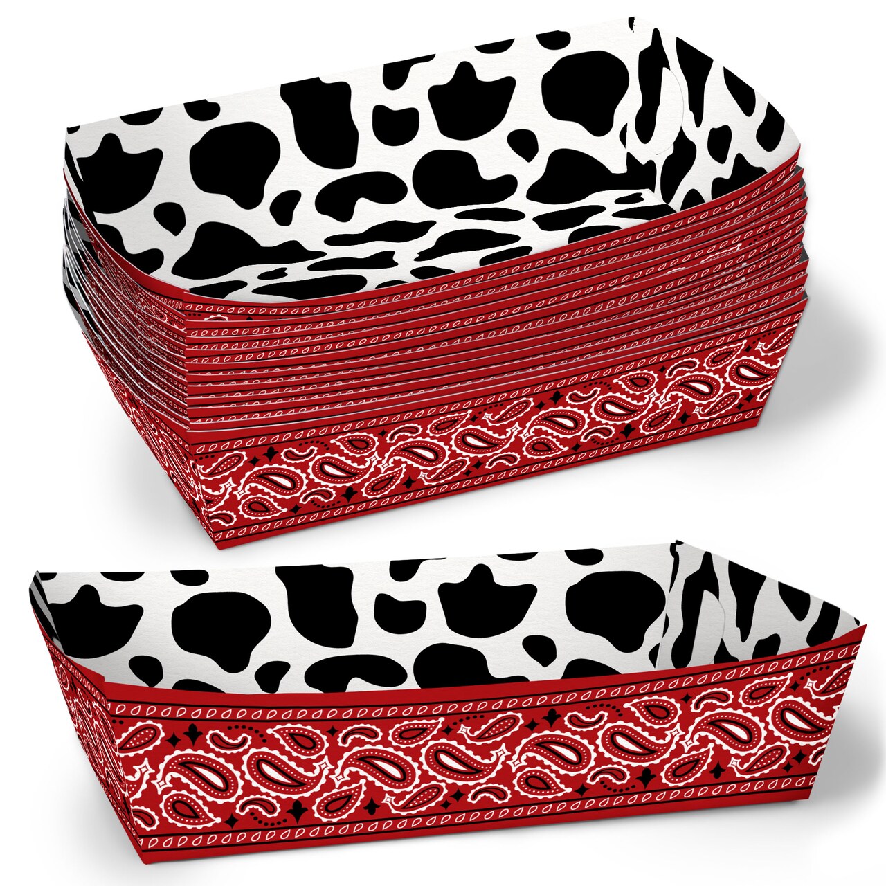 Big Dot of Happiness Western Hoedown Party Paper Food Trays, Disposable Double-Sided Food Holders for Nachos, Hot Dogs, French Fries - 12 Ct